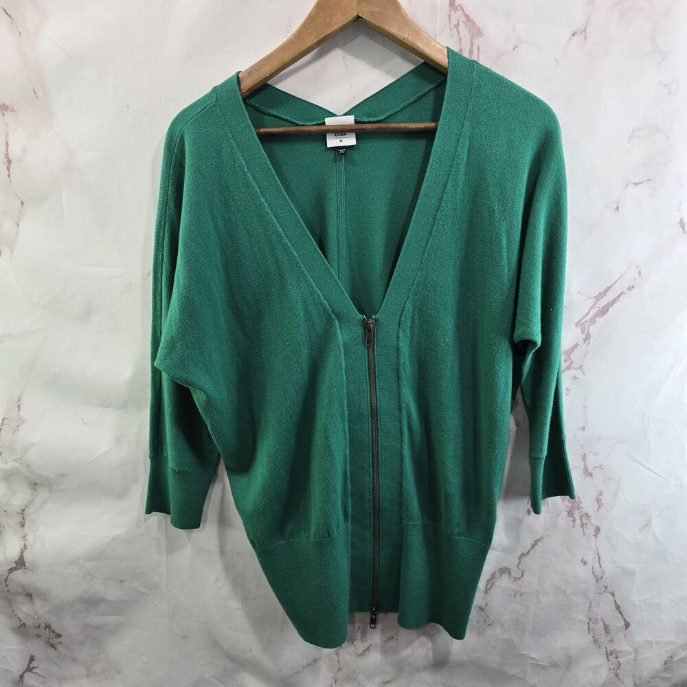 Cabi Cardigan Womens Medium Green Sweater Zip Front V Neck 5142 Banner